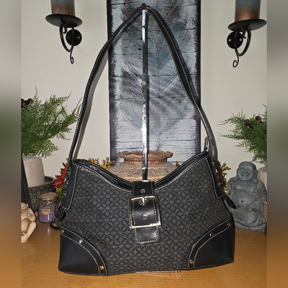 Relic Black and Dark Gray Patterned Hobo Shoulder Bag
